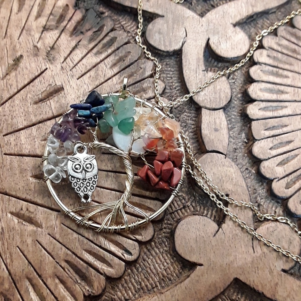 B8 NEW Gold Plated FullMoon Owl Tree of Life - Picture 2 of 4